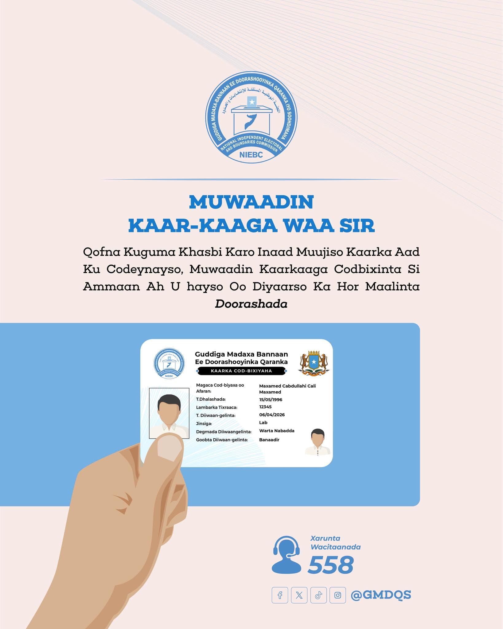 Bixinta kaararka codbixinta Muqdisho oo dib loo billaabayo 