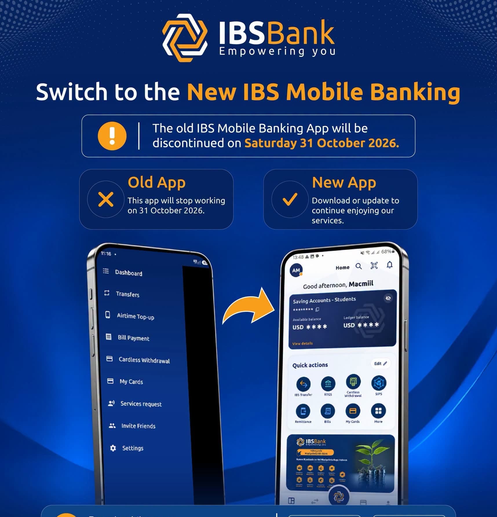 IBS Bank oo Joojinaya Adeegga App-kii Hore ee IBS Mobile Banking 31-ka Oktoobar