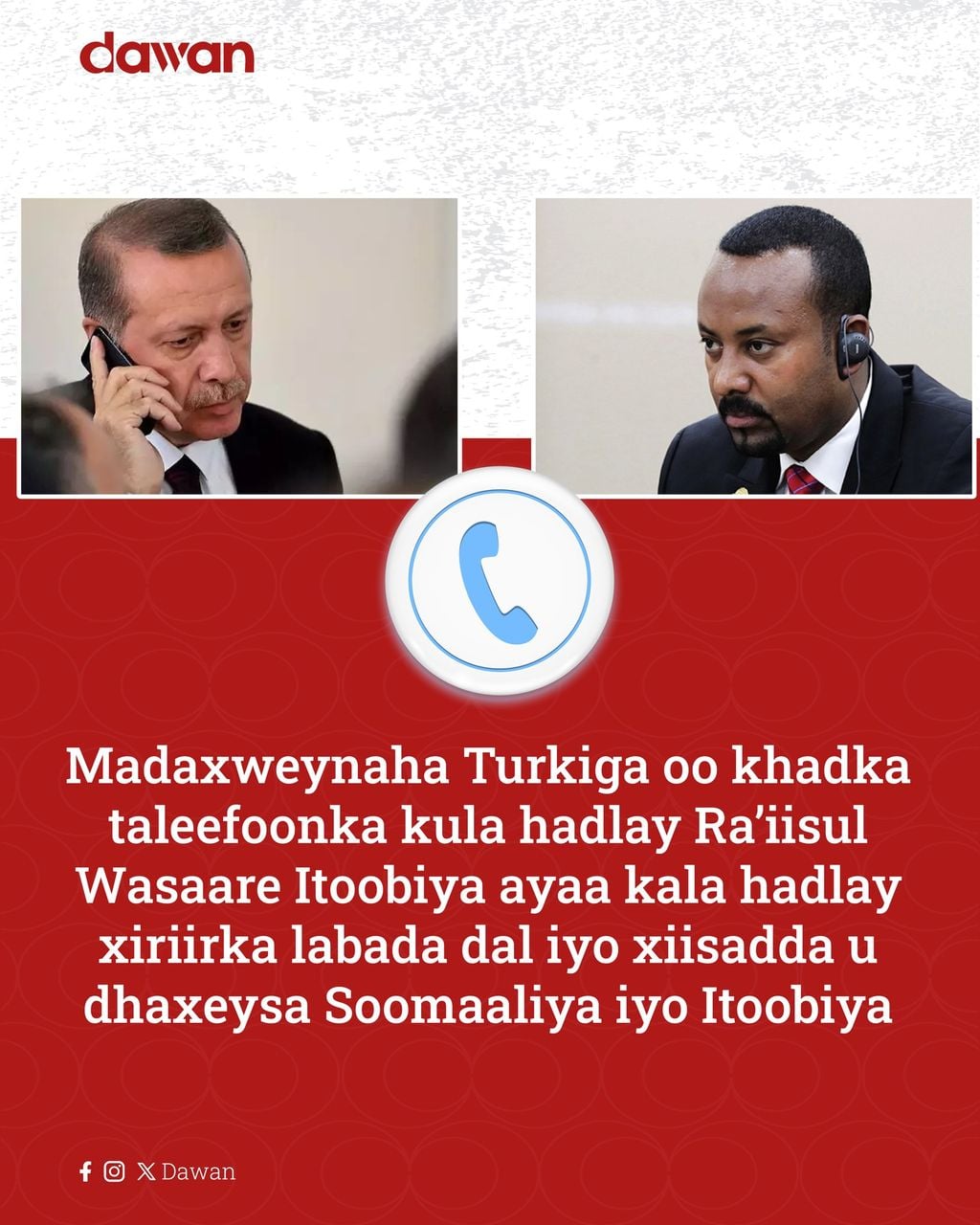 Erdogan iyo Abiy oo kawada hadlay    xiisadda Soomaaliya iyo Itoobiya