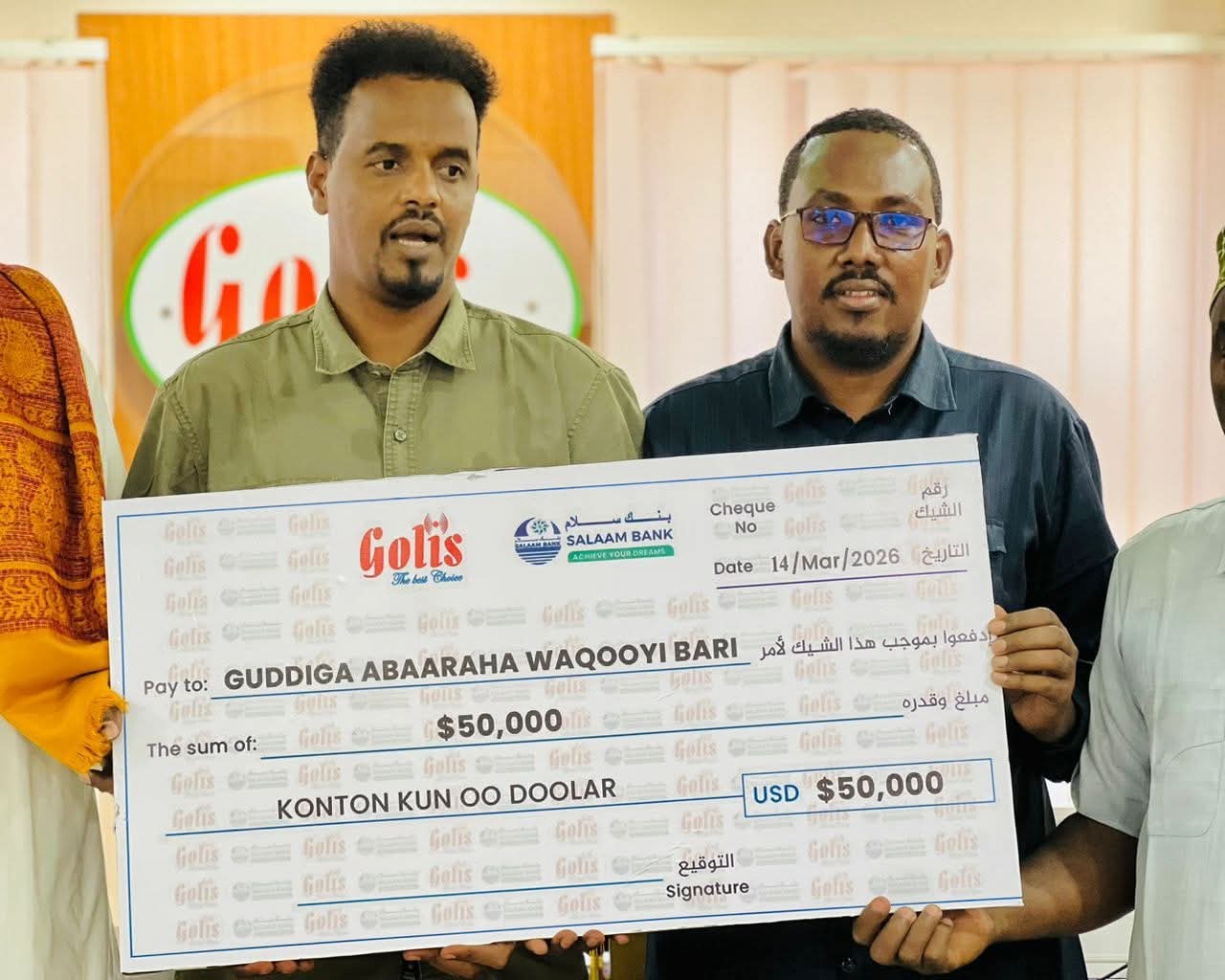 Shirkadda Golis oo $50,000 ugu deeqday gurmadka abaaraha Waqooyi Bari
