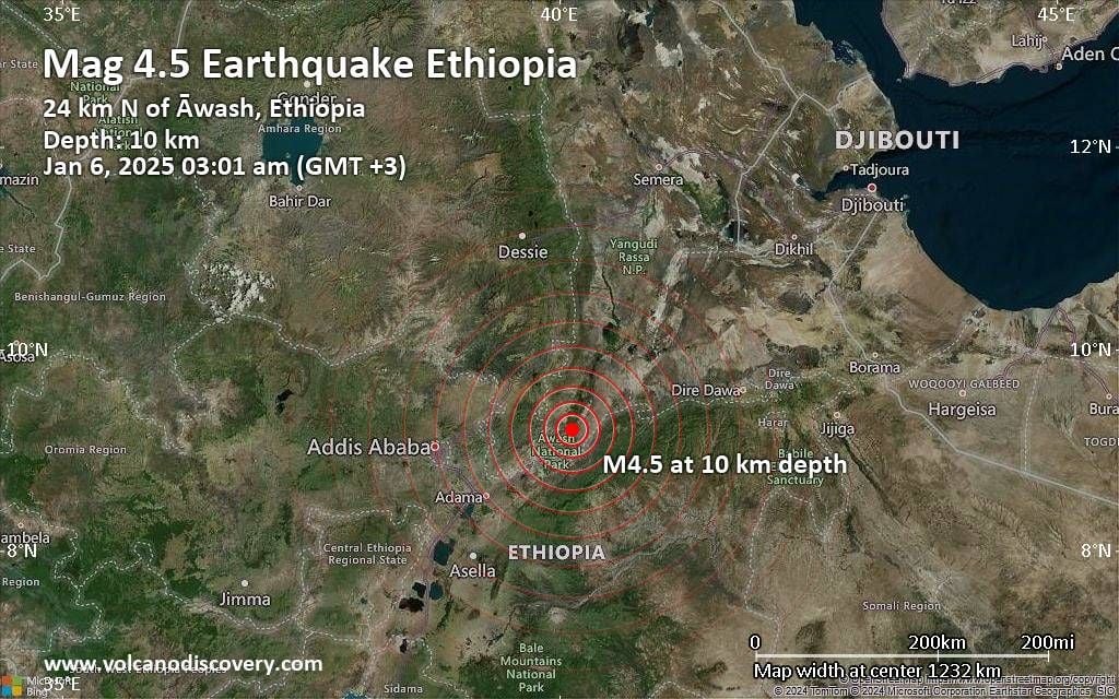 Dhulgariir lagu qiyaasay 4.5 oo ka dhacay waqooyiga Itoobiya