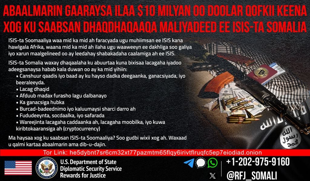 Mareykanka oo $10 Milyan a ku bixinaya keenista xogaha Daacish