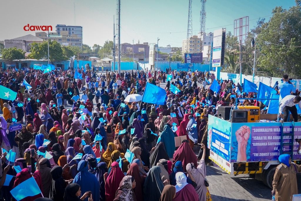 Kumanaan haween ah oo Muqdisho ka dhigay mudaaharaad ka dhan ah Israa’iil 