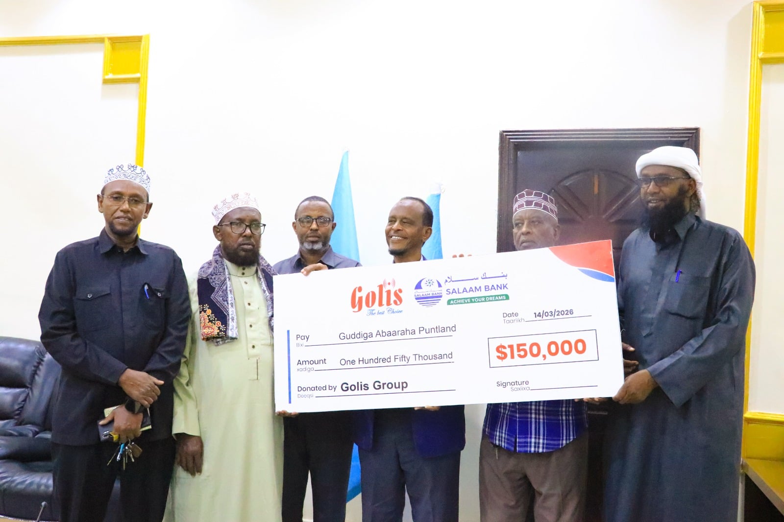 Shirkadda Golis oo $150,000 ku wareejisay Guddiga Gurmadka Abaaraha Puntland